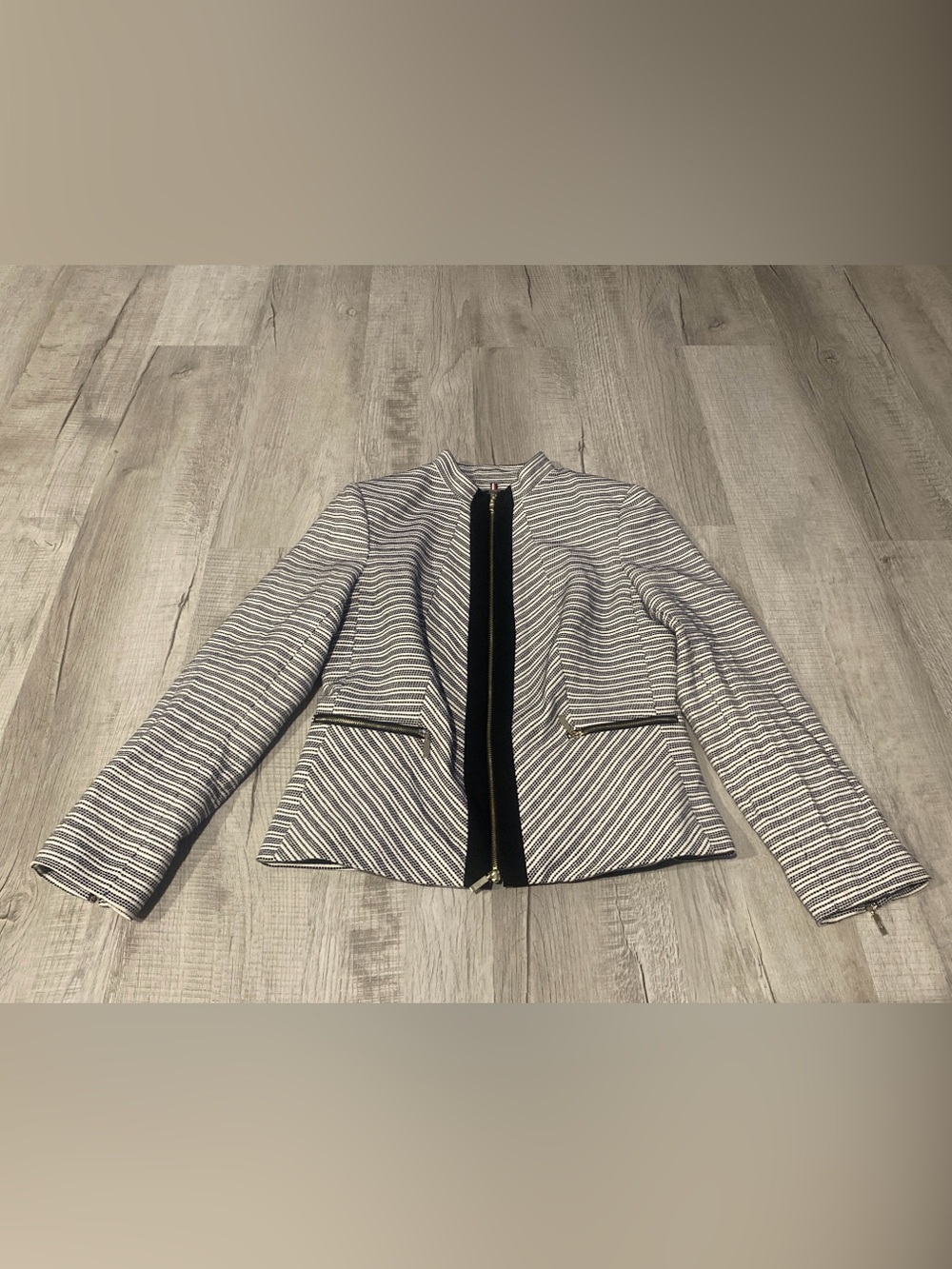 Women's Tommy Hilfiger Black & White Striped Zip-Front Jacket